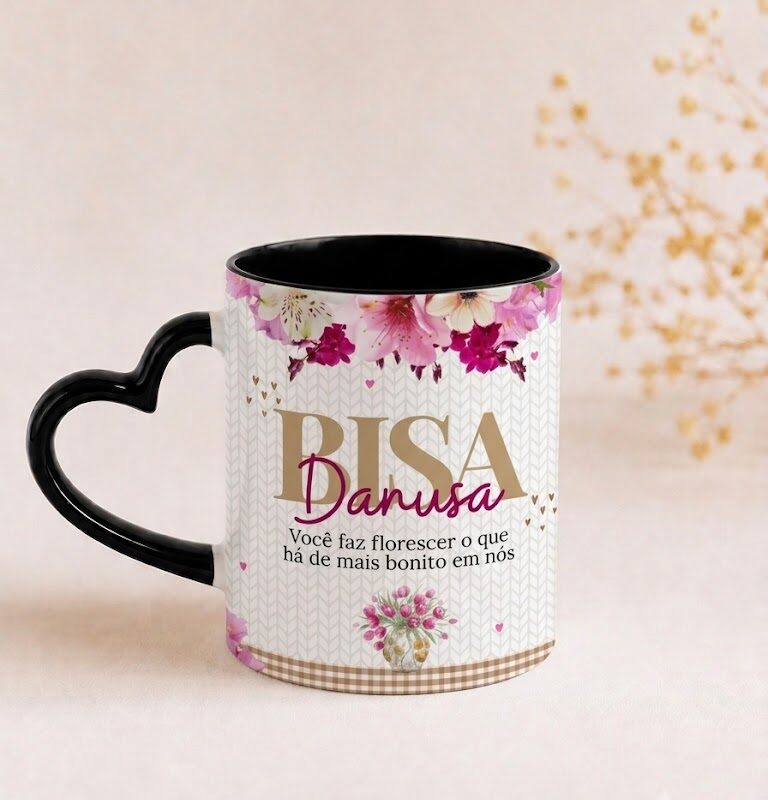 Caneca Alça de Coração Bisa Com Nome