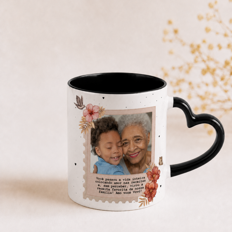 Caneca Alça de Coração Vó Com Foto