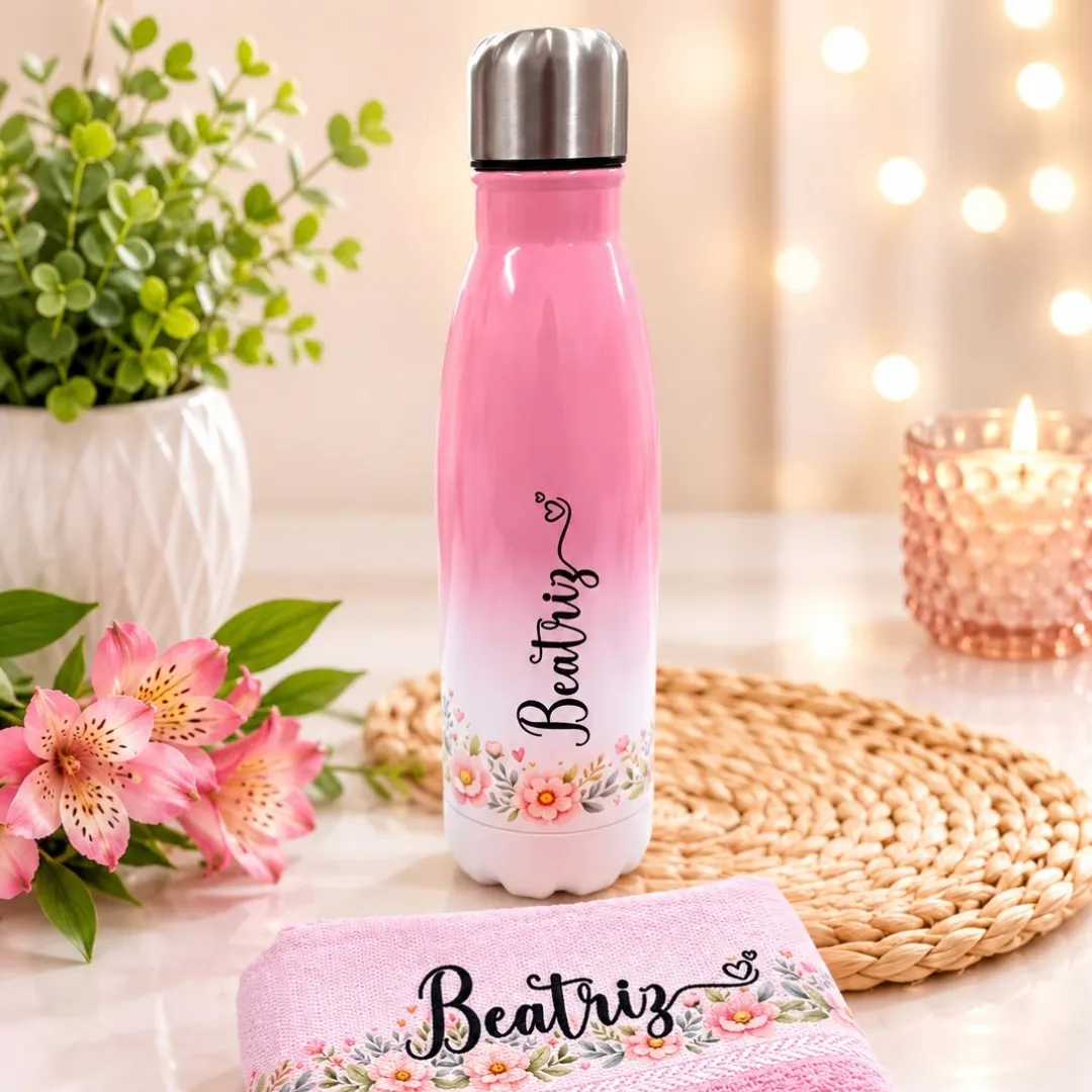 Kit Toalhinha e Garrafa Térmica Personalizada
