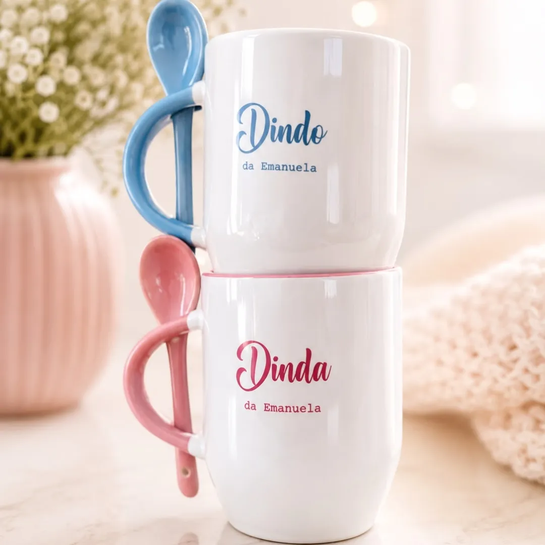 Caneca com Colher em Cerâmica