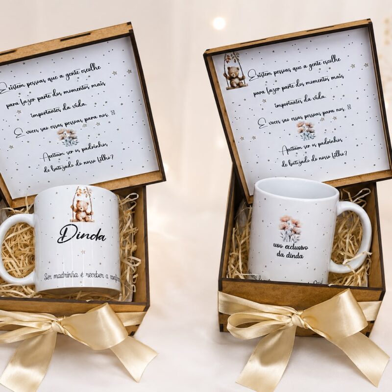 Caneca Dinda ou Dindo Kit Caixa em MDF