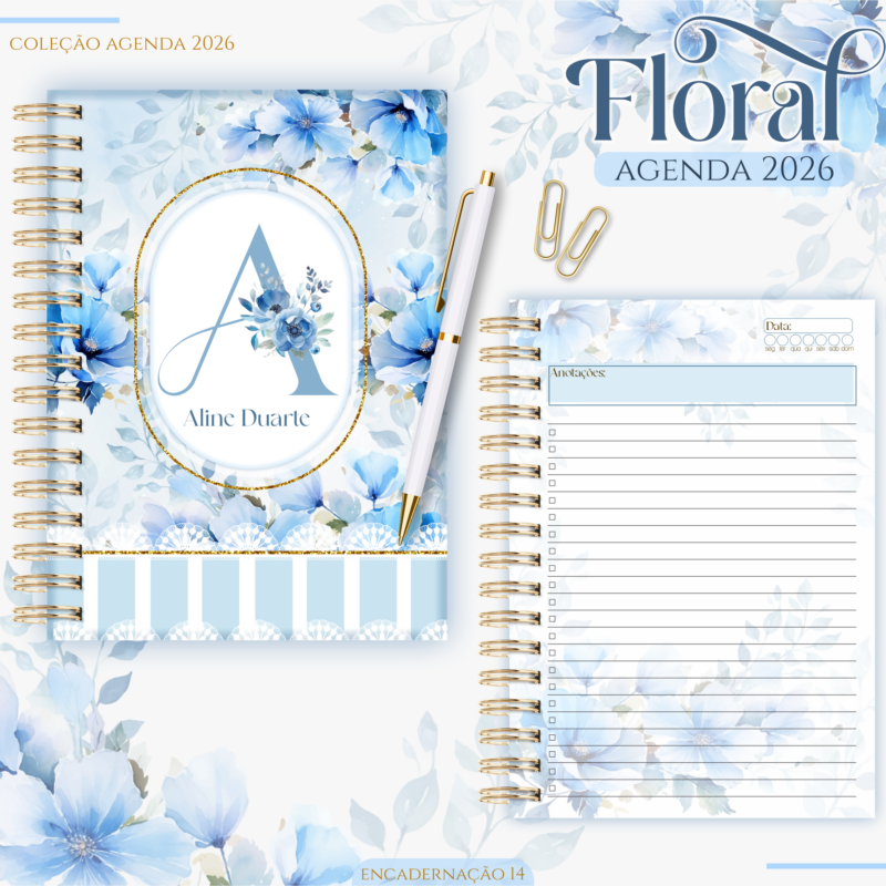 Agenda Floral Azul Permanente Um Dia Por Página