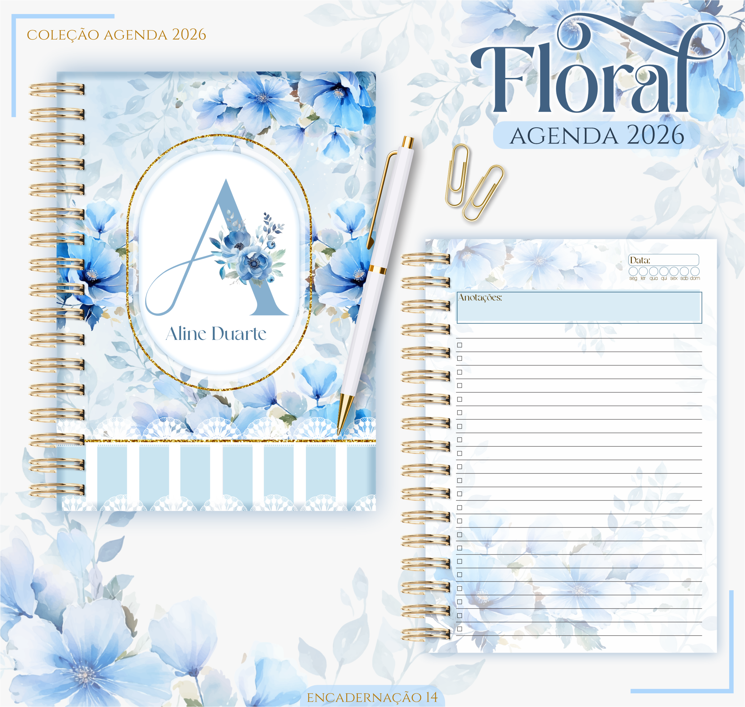 Agenda Floral Azul Permanente Um Dia Por Página