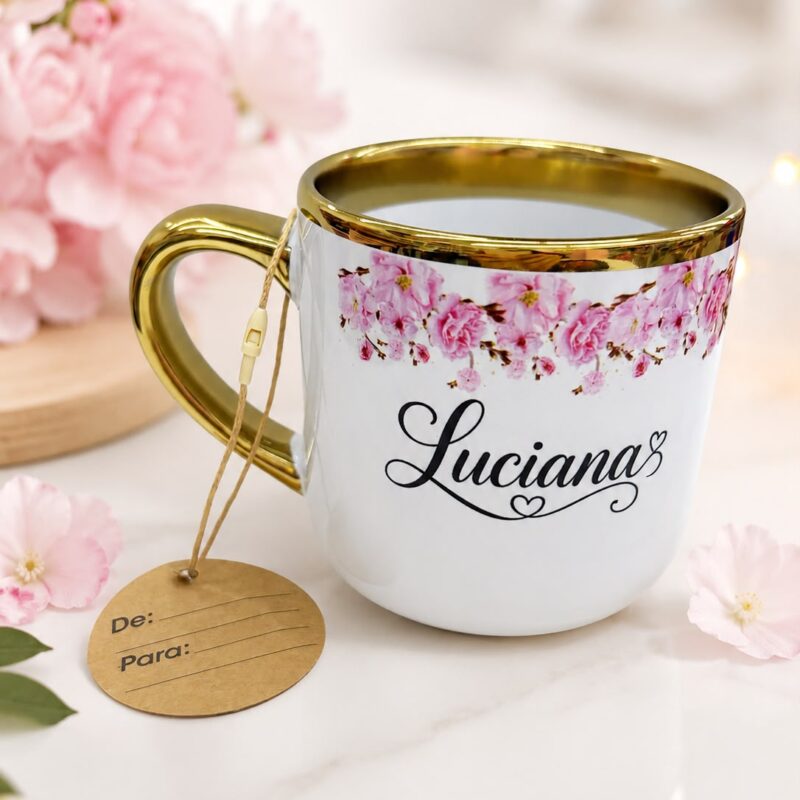 Caneca Imperial Acabamento Dourado Personalizada /Nome