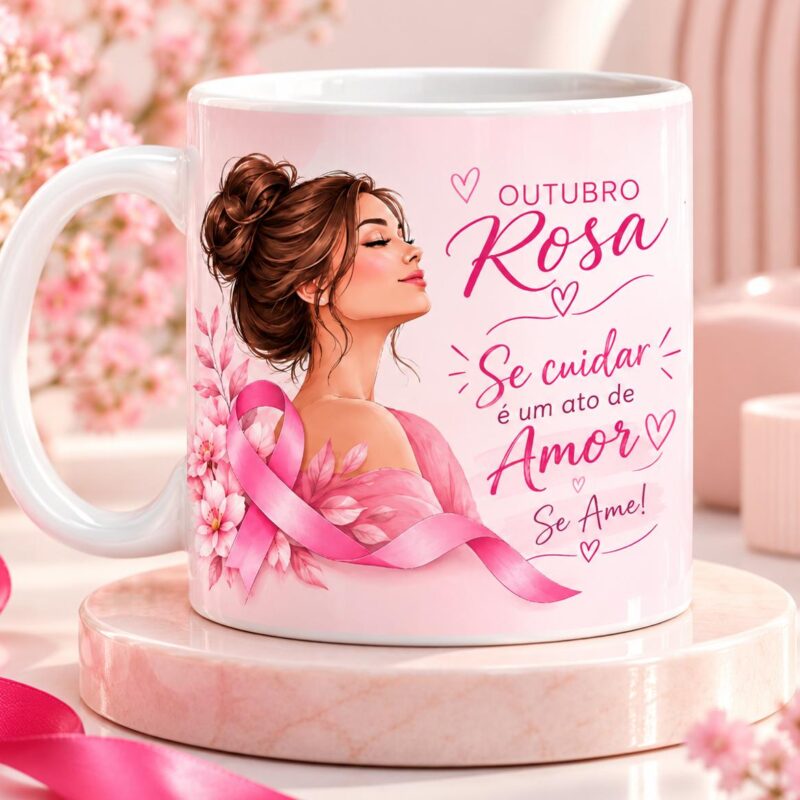 Caneca Outubro Rosa Se Cuida